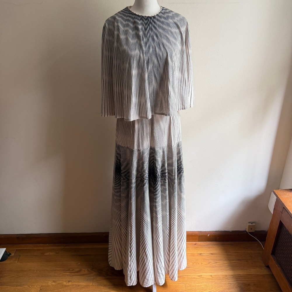 Vintage 70s‎ Gold Label by Tricoville Striped Cape Maxi Dress Black White